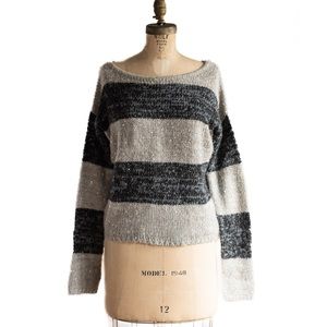 LOFT Grey & Black Stripe Knit Sweater with Sequins